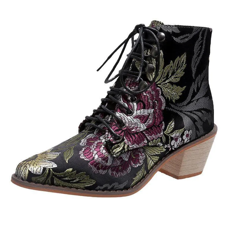 Embroidered women's short boots