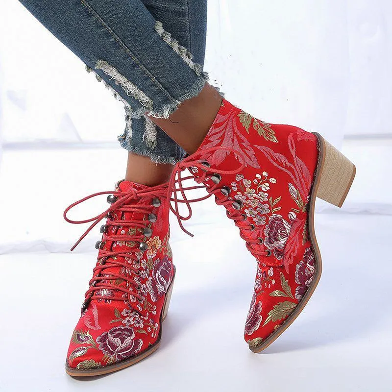 Embroidered women's short boots