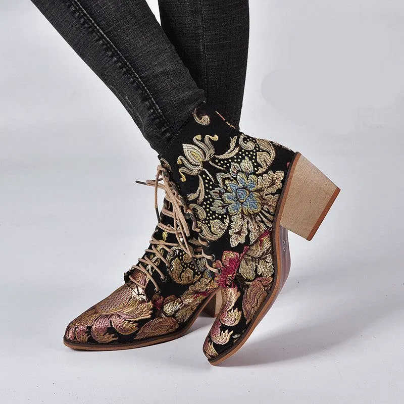 Embroidered women's short boots