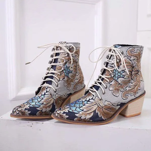 Embroidered women's short boots