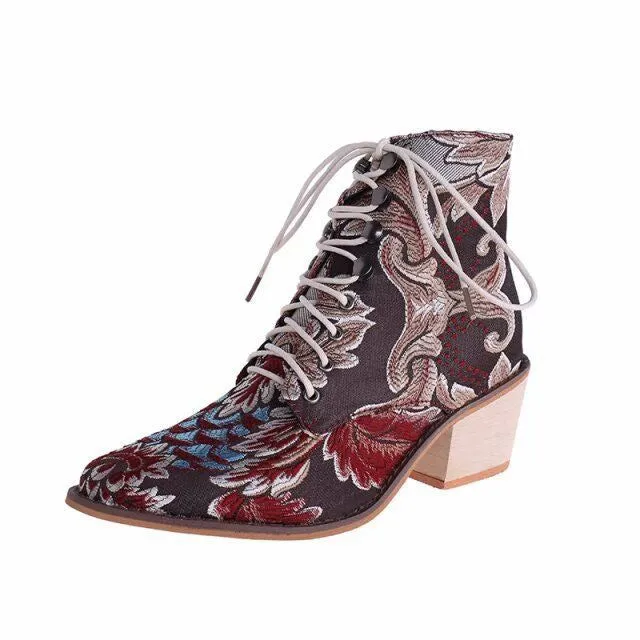 Embroidered women's short boots