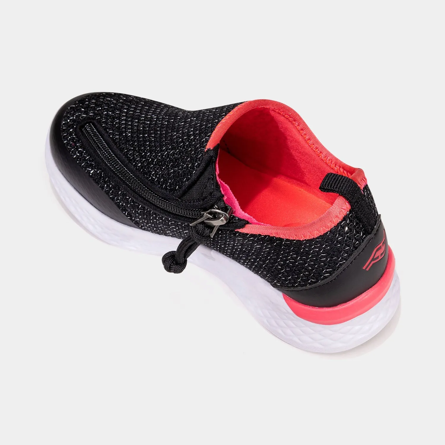 Girls Black Lightweight Shoes with Front Zipper Access