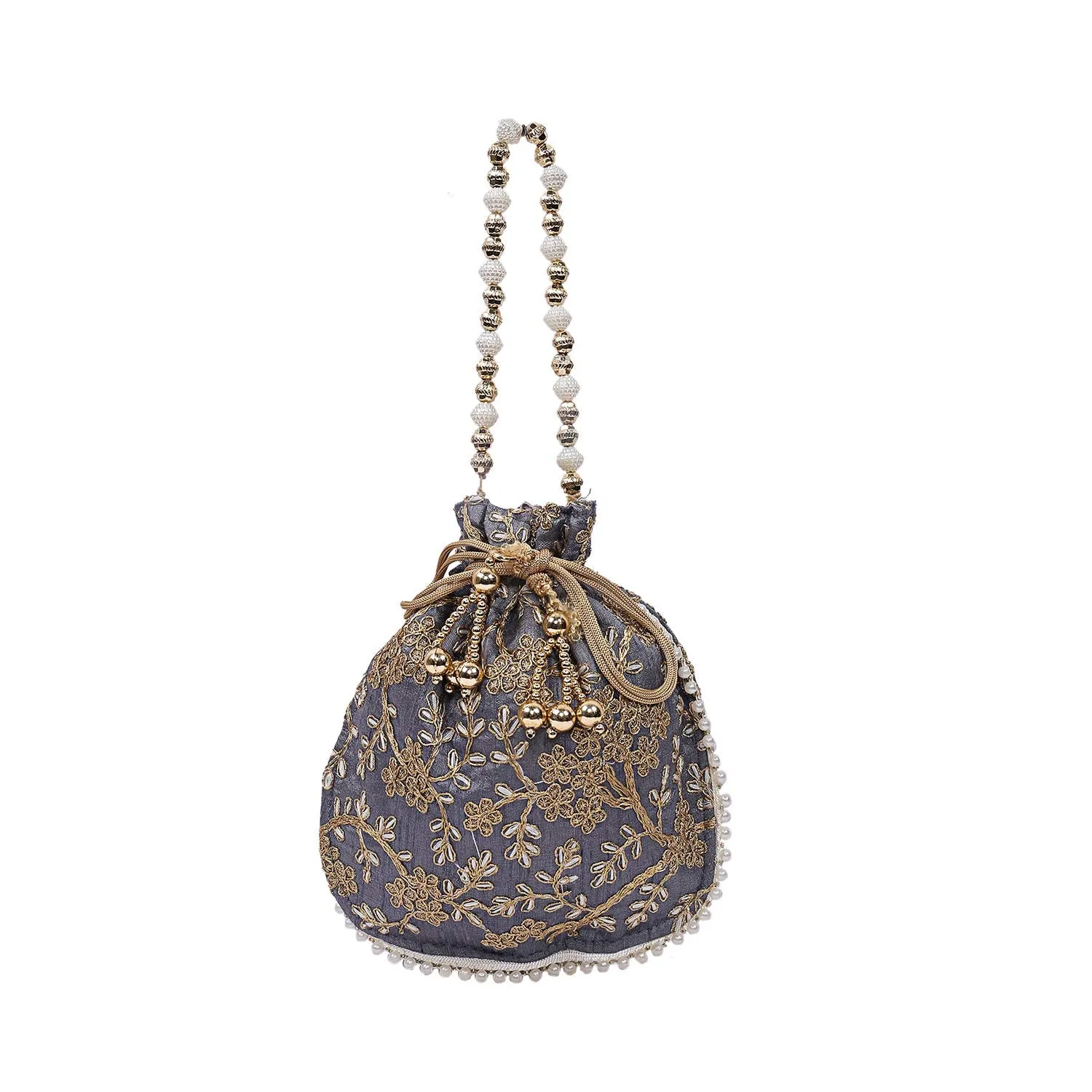 Kuber Industries Silk Embroidered 2 Pieces Women Potli Bag (Grey & Pink) -CTKTC8831