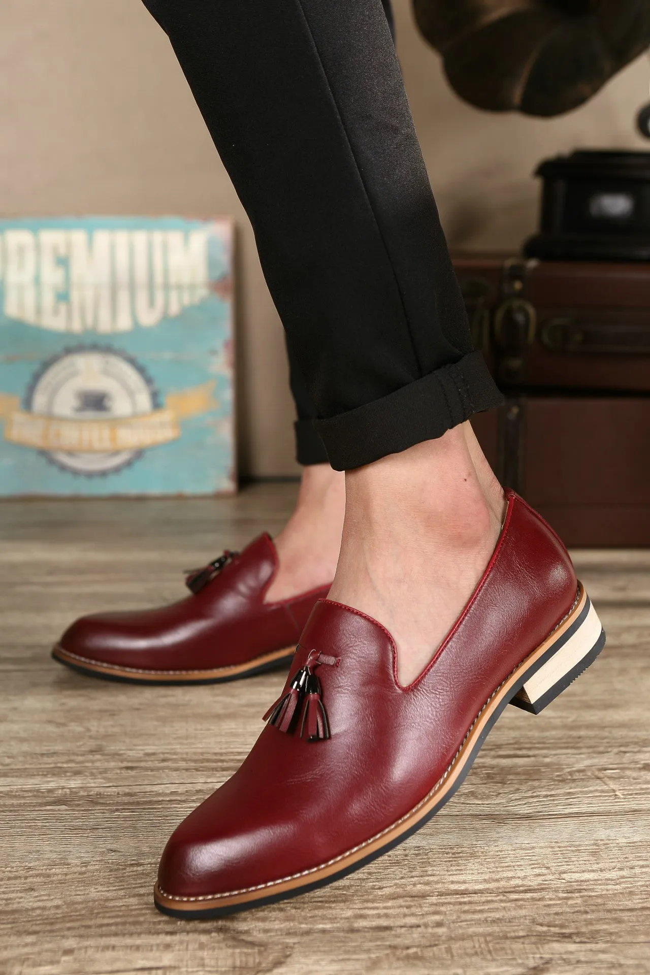 men's leather shoes retro fashion casual trendy men